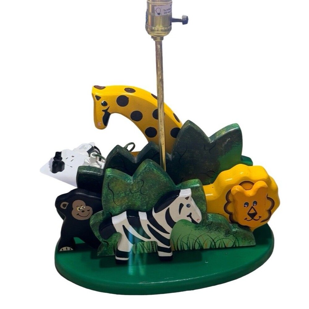 Wooden Nursery Table Lamp Night Light Jungle Animals Zoo Lamp Working Cuteβ